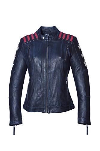 Urban Leather Chaqueta Moto Mujer Con Protecciones |Cazadora Moto Mujer Rising Star | Chaqueta Piel Moto con Protecciones CE Para Hombros, Codos y Espalda|Azul Marino |2XL