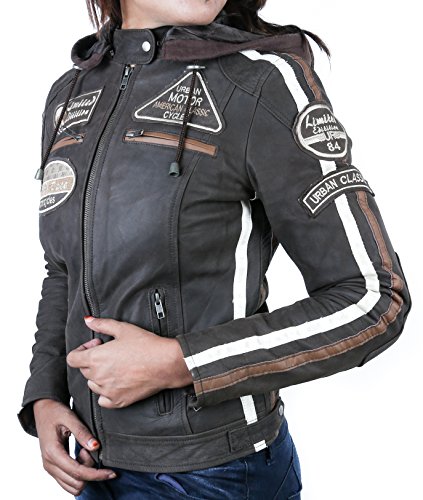 Urban Leather Chaqueta Moto Mujer de Cuero '58 LADIES', Chaqueta Cuero Mujer, Cazadora Moto de Piel de Cordero, Armadura Removible para Espalda, Hombros y Codos Aprobada por la CE |Marrón, S (UR-168)