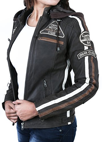 Urban Leather Chaqueta Moto Mujer de Cuero '58 LADIES', Chaqueta Cuero Mujer, Cazadora Moto de Piel de Cordero, Armadura Removible para Espalda, Hombros y Codos Aprobada por la CE |Marrón, S (UR-168)