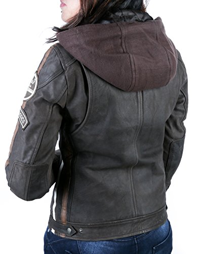 Urban Leather Chaqueta Moto Mujer de Cuero '58 LADIES', Chaqueta Cuero Mujer, Cazadora Moto de Piel de Cordero, Armadura Removible para Espalda, Hombros y Codos Aprobada por la CE |Marrón, S (UR-168)