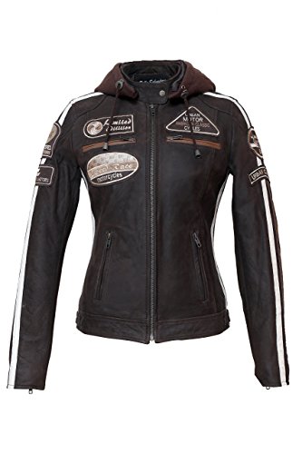 Urban Leather Chaqueta Moto Mujer de Cuero '58 LADIES', Chaqueta Cuero Mujer, Cazadora Moto de Piel de Cordero, Armadura Removible para Espalda, Hombros y Codos Aprobada por la CE |Marrón, S (UR-168)