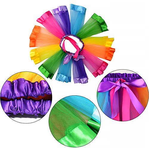 vamei Rainbow Ribbon Tutu Skirt para niñas pequeñas Fotos de Disfraces de Ballet con Unicorn Flower Diadema para Little Pony Dress Up Fun