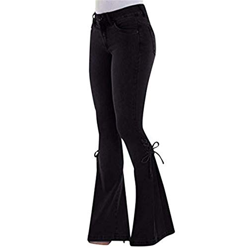 Vaqueros Mujer Bootcut Cintura Alta, Morbuy Push Up Rectos Acampanados Pantalones Talla Grande EláStico Tejanos Skinny Slim Boyfriend Jeans Retro Casual (XL,Negro)