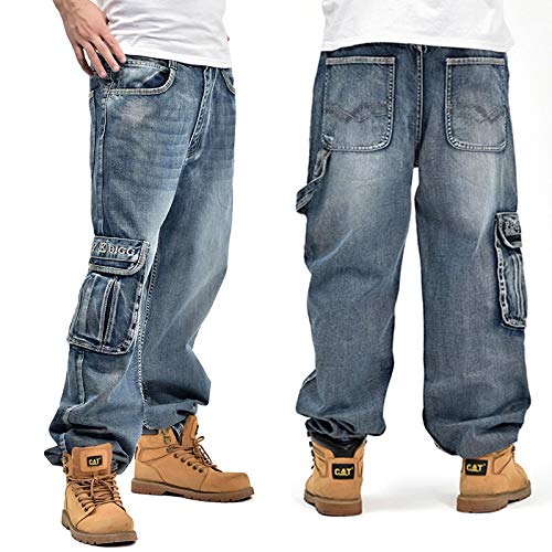 Vaqueros para Jeans Pantalones Vaqueros Holgados Azules para Hombre con Bolsillos Laterales Pantalones De Skate De Marca De Diseñador De Hip