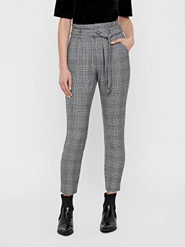 Vero Moda Vmeva HR Loose Paperbag Check Pant Noos Pantalón, Gris, 34 (Extra Large) para Mujer