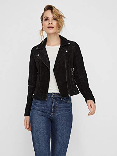 Vero Moda Vmroycesalon Short Suede Jacket Noos Chaqueta de Cuero, Black, L para Mujer