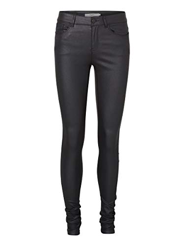 Vero Moda Vmseven NW SS Smooth Coated Pants Noos Pantalones, Negro (Black Detail:Coated), 42 /L30 (Talla del Fabricante: X-Large) para Mujer