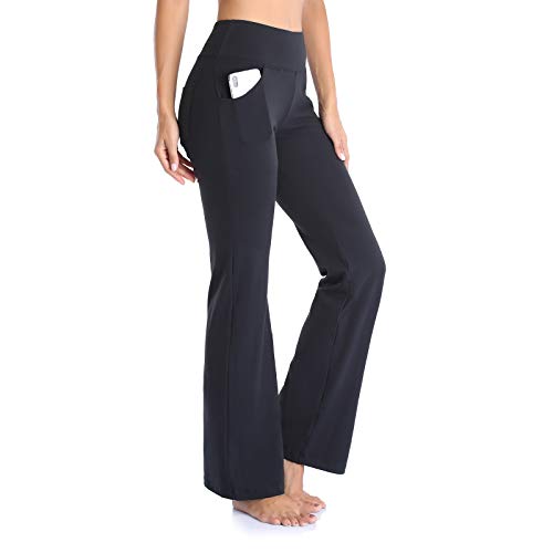 Vimbloom Pantalones de Yoga Bootcut para Mujer Largo Pata Anchos Pantalón de Piltes Cintura Alta Deportivos Leggins con Bolsillos para Yoga Fitness VI490 (Negro, S)