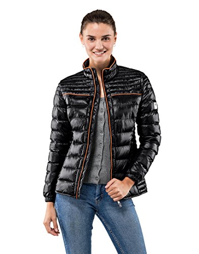 Vincenzo Boretti Chaqueta Acolchada Muy Suave de Mujer, para Entretiempo, Primavera, Invierno, Estilo Elegante Deportiva con Ribete Decorativo de Contraste, Bolsillos Interiores Negro S