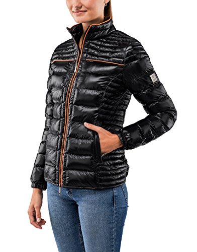 Vincenzo Boretti Chaqueta Acolchada Muy Suave de Mujer, para Entretiempo, Primavera, Invierno, Estilo Elegante Deportiva con Ribete Decorativo de Contraste, Bolsillos Interiores Negro S