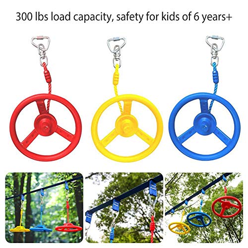 Volante de escalada para interior y exterior con cuerda para niños que oscilan en la rueda de entrenamiento de ninja Easy USE que desarrolla la coordinación de la fuerza del tronco., azul