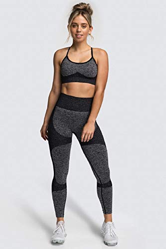 Voqeen Mallas Pantalones Deportivos Leggings Pantalones de yoga de cintura alta Mujeres Sin costura Pantalones Deportivos y Sujetadores deportivos para mujer Workout