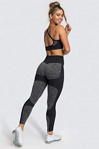 Voqeen Mallas Pantalones Deportivos Leggings Pantalones de yoga de cintura alta Mujeres Sin costura Pantalones Deportivos y Sujetadores deportivos para mujer Workout