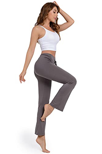 Voqeen Pantalones de Yoga Bootcut Mujer Modal Pantalones Deportivos Alta Cintura Elásticos Leggins Anticeluliticos Control de Barriga Cordón Pantalones de Trabajo (Gris Oscuro, L)