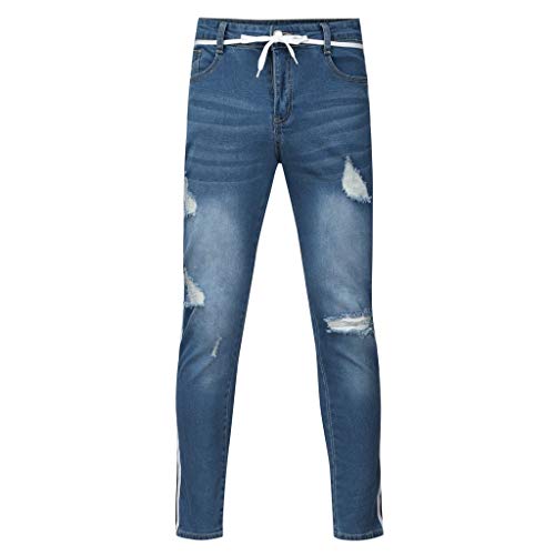 VPASS Pantalones Vaqueros para Hombre,Pantalones Casuales Moda Jeans Rotos Trend Largo Pantalones Rayas Jogging Pants Skinny Pantalon Fitness Jeans Largos Pantalones Ropa de Hombre