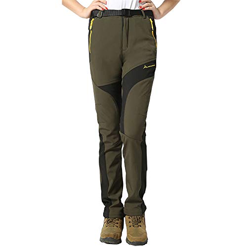 WANPUL Pantalon Softshell Mujer Pantalones de Montaña Impermeable Pantalon Trekking Caliente Pantalones Invierno Ejército Verde 3XL