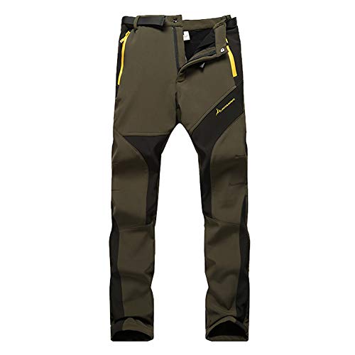 WANPUL Pantalon Softshell Mujer Pantalones de Montaña Impermeable Pantalon Trekking Caliente Pantalones Invierno Ejército Verde 3XL