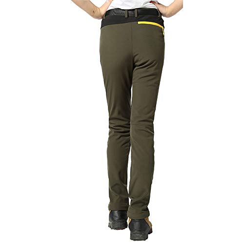 WANPUL Pantalon Softshell Mujer Pantalones de Montaña Impermeable Pantalon Trekking Caliente Pantalones Invierno Ejército Verde M