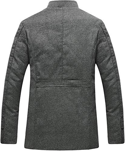 Wantdo Abrigo Grueso de Invierno para Hombre Mezcla de Lana Cuello Alto Chaquetas Charreteras Abrigos Multibolsillos Chaqueta con Botones y Cremallera Frontal Completa Antiviento Hombres Gris XL