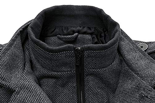 Wantdo Abrigo Grueso de Invierno para Hombre Mezcla de Lana Cuello Alto Chaquetas Charreteras Abrigos Multibolsillos Chaqueta con Botones y Cremallera Frontal Completa Antiviento Hombres Gris XL