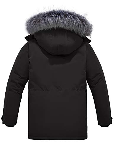 Wantdo Abrigos Cálido Antiviento Chaquetas de Algodón Invierno al Aire Libre Parka Gruesa Capucha Desmontable con Pelo Chaquetas de Lana Resistente al Agua Hombres Negro Large