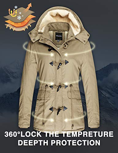 Wantdo Abrigos Cálido Invierno Chaqueta Acolchada a Prueba de Viento Abrigos Forro Polar Grueso Parka Casual Militar Exteriores Mujer Caqui Small