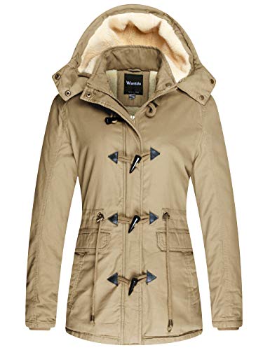 Wantdo Abrigos Cálido Invierno Chaqueta Acolchada a Prueba de Viento Abrigos Forro Polar Grueso Parka Casual Militar Exteriores Mujer Caqui Small