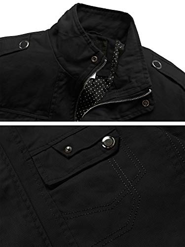 Wantdo Chaqueta Clásica al Aire Libre Cazadora Estilo Cargo Otoño Chaqueta Ligera Entretiempo Chamarra Collar de Pie Chaqueta de Algodón Casual Hombres Negro X-Large