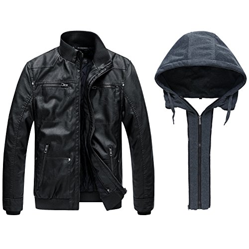 Wantdo Chaqueta Cuero Militar Invierno Hombre Negro Medium