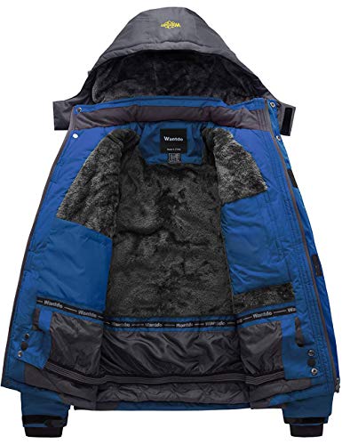 Wantdo Chaqueta de Esquí Impermeable Montaña Chaqueta Aislada con Vellón Cálida Invierno Abrigo Snowboard para Exteriores Parka de Nieve con Capucha para Hombre Gris Oscuro XX-Large