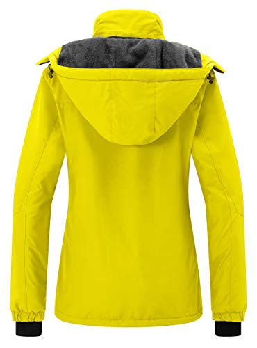 Wantdo Chaqueta de Esquí Montaña Impermeable Chaquetas Cálida Aislada con Vellón Parkas con Capucha de Nieve Invierno Abrigo para Exteriores Snowboard para Mujer Amarillo Large