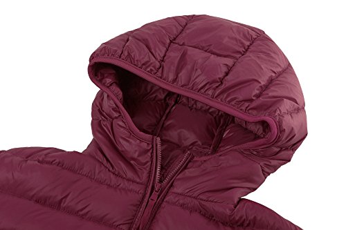 Wantdo Chaqueta de Pluma Ultra Ligero Plumiferos Cálido Capucha Otoño Chaqueta de Plumón Ajustada de Moda Chaqueta de Pluma de Montaña Antiviento Mujer Rojo Vino Small