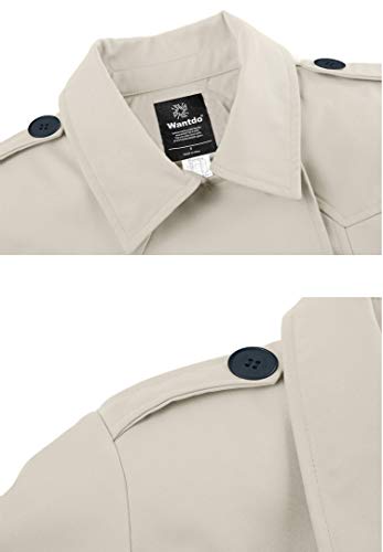 Wantdo Gabardina de Doble Botonadura con Cinturón para Mujer Abrigos con Cierre de Botones Antiviento Charreteras de Hombro Chaquetas de Corte Entallado Mujer Blanco Small