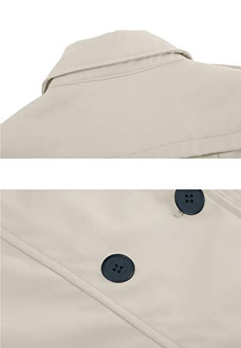 Wantdo Gabardina de Doble Botonadura con Cinturón para Mujer Abrigos con Cierre de Botones Antiviento Charreteras de Hombro Chaquetas de Corte Entallado Mujer Blanco Small