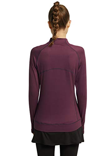 Westkun Chaqueta con Cremallera Completa para Mujer Yoga Casual Corriendo Tops con Agujeros para los Pulgares(Borgoña,M)