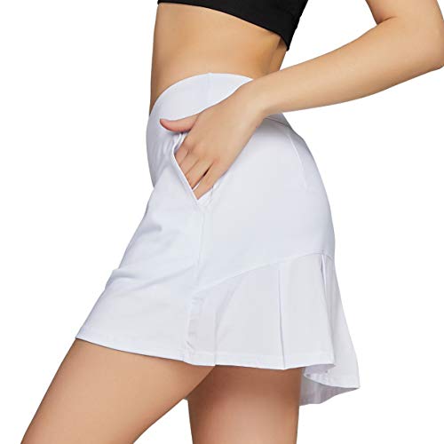 Westkun Falda Plisada De Tenis con CordóN EláStico Mujer Skort De Golf(Blanco,M)