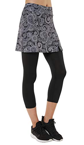 Westkun Pantalones de Falda de Mujer Corte de Hendidura Deportes Tenis Golf Rock Legging 3/4 Tela elástica 2 en 1