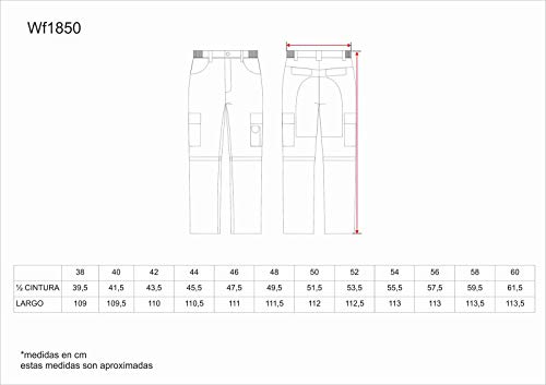 Work Team Pantalón Linea 8 Combinado Multibolsillos con Perneras Desmontables. Hombre Marino+Azafata 42