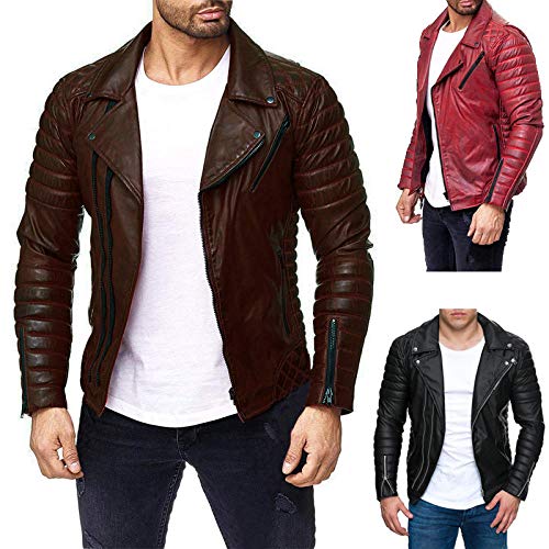 WQDS Chaqueta de Cuero de la Motocicleta de los Hombres de otoño e Invierno de Cuero Chaqueta Juvenil de los Hombres-Negro_3XL