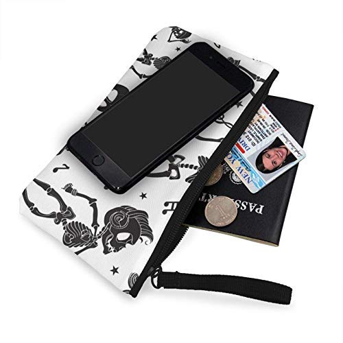 XCNGG Monederos Bolsa de Almacenamiento Shell Black White Dancing Skeletons Fashion Coin Purse Bag Canvas Small Change Pouch Multi-Functional Cellphone Bag Wallet Cosmetic Makeup Bag