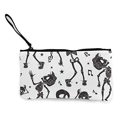 XCNGG Monederos Bolsa de Almacenamiento Shell Black White Dancing Skeletons Fashion Coin Purse Bag Canvas Small Change Pouch Multi-Functional Cellphone Bag Wallet Cosmetic Makeup Bag