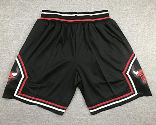 XXMM Hombres Pantalones Cortos De Baloncesto NBA Chicago Bulls Fitness Running Shorts Gym Casual Wear Transporte Shorts,Negro,S