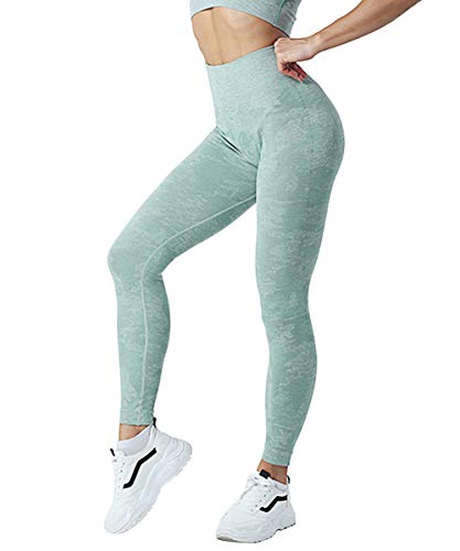 Yaavii - Mallas deportivas de camuflaje para mujer, sin costuras, de compresión, yoga, fitness, con cintura alta, para entrenamiento, gimnasio, jogging Camo Grün S