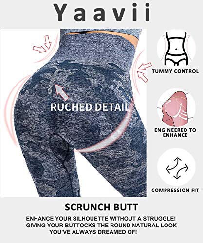 Yaavii Pantalones de Yoga de Camuflaje de Cintura Alta para Mujeres Gimnasio Deportivo Elástico Running Entrenamiento Abdomen Caderas Leggings Azul S