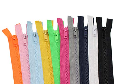 YaHoGa 10 piezas 70 cm separación chaqueta cremalleras para coser abrigo chaqueta cremallera resistente plástico cremalleras Bulk 10 colores mixtos (1 pieza por color)