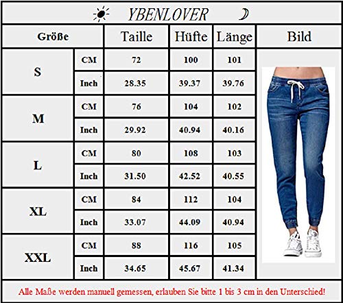 Ybenlover Pantalones vaqueros de cintura alta para mujer, rectos, estrechos, elásticos, largos, con goma elástica azul XL