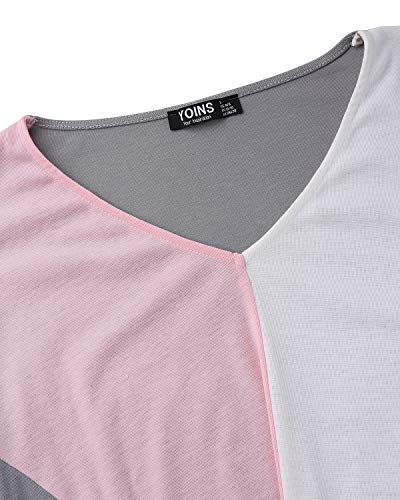 YOINS Camiseta de Manga Larga para Mujer Camisa Cuello V Blusa Sexy Moda Top Otoño Invierno Rosa-02 S