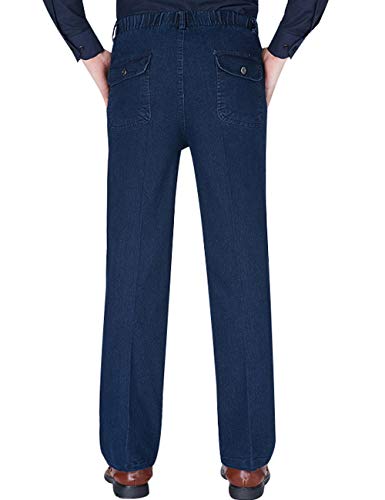 Youlee Hombres Cintura elástica Pantalones Rectos Jeans Deep Blue XXL