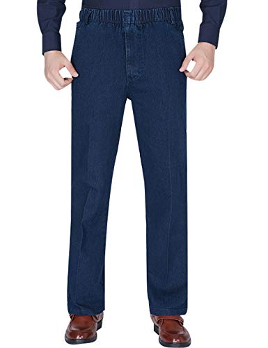 Youlee Hombres Cintura elástica Pantalones Rectos Jeans Deep Blue XXL