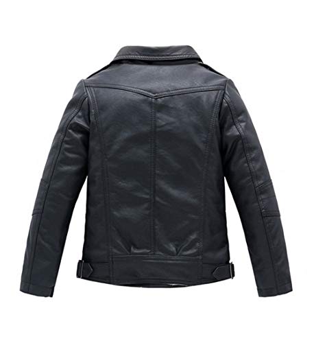 YoungSoul Chaqueta Biker Niño - Cazadora Motera Efecto Piel Niña - Abrigos Imitacion Cuero con Cremallera Primavera Otoño Negro 7-8 años/Tamaño 130